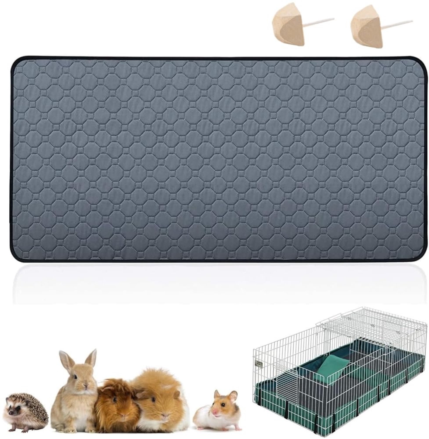 Famanu – Wasbare cavia-pads 60x120 cm met antislip en herbruikbare absorberende trainingsmat inclusief kauwstenen