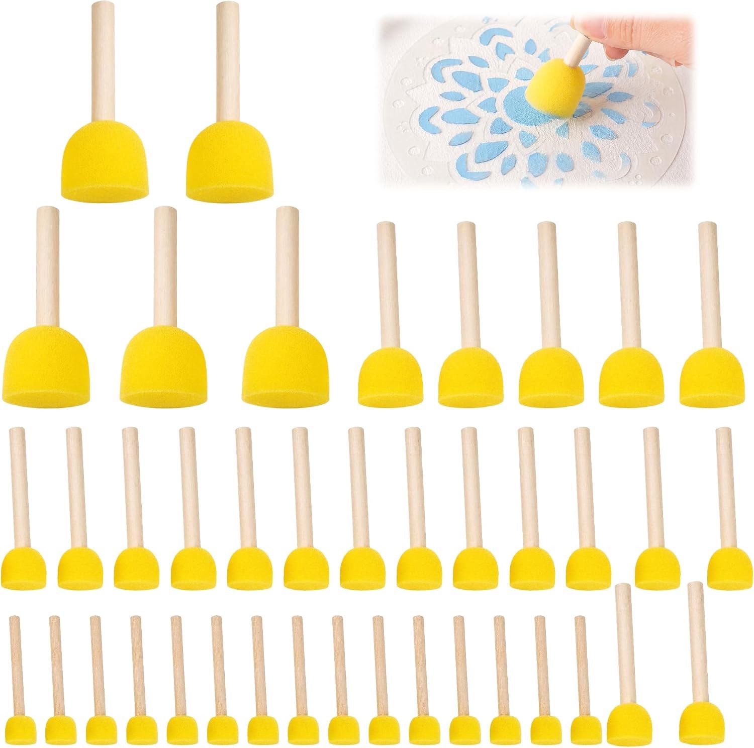 Ronde sponskwasten 40 stuks - houten handvat - herbruikbaar - ideaal voor schilderen - ServiceTopper