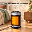 Zwarte keramische kachel in slaapkameromgeving met energiebesparende Eco-modus.