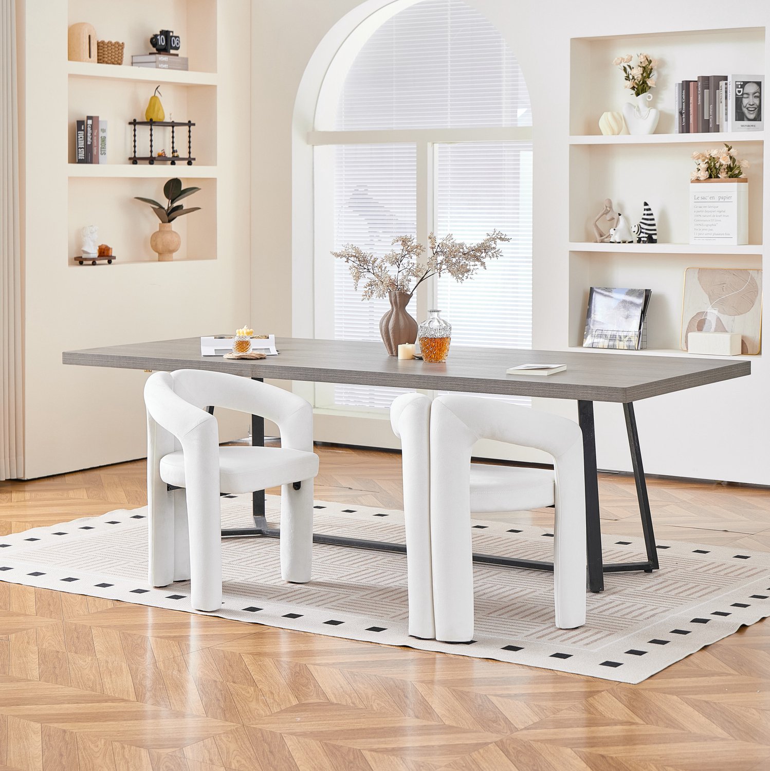 MODENUIT Eetkamerstoel - Met Armleuningen - Voor Eetkamer, Woonkamer En Kantoor - Velvet - Beige - Set Van 2 Wit