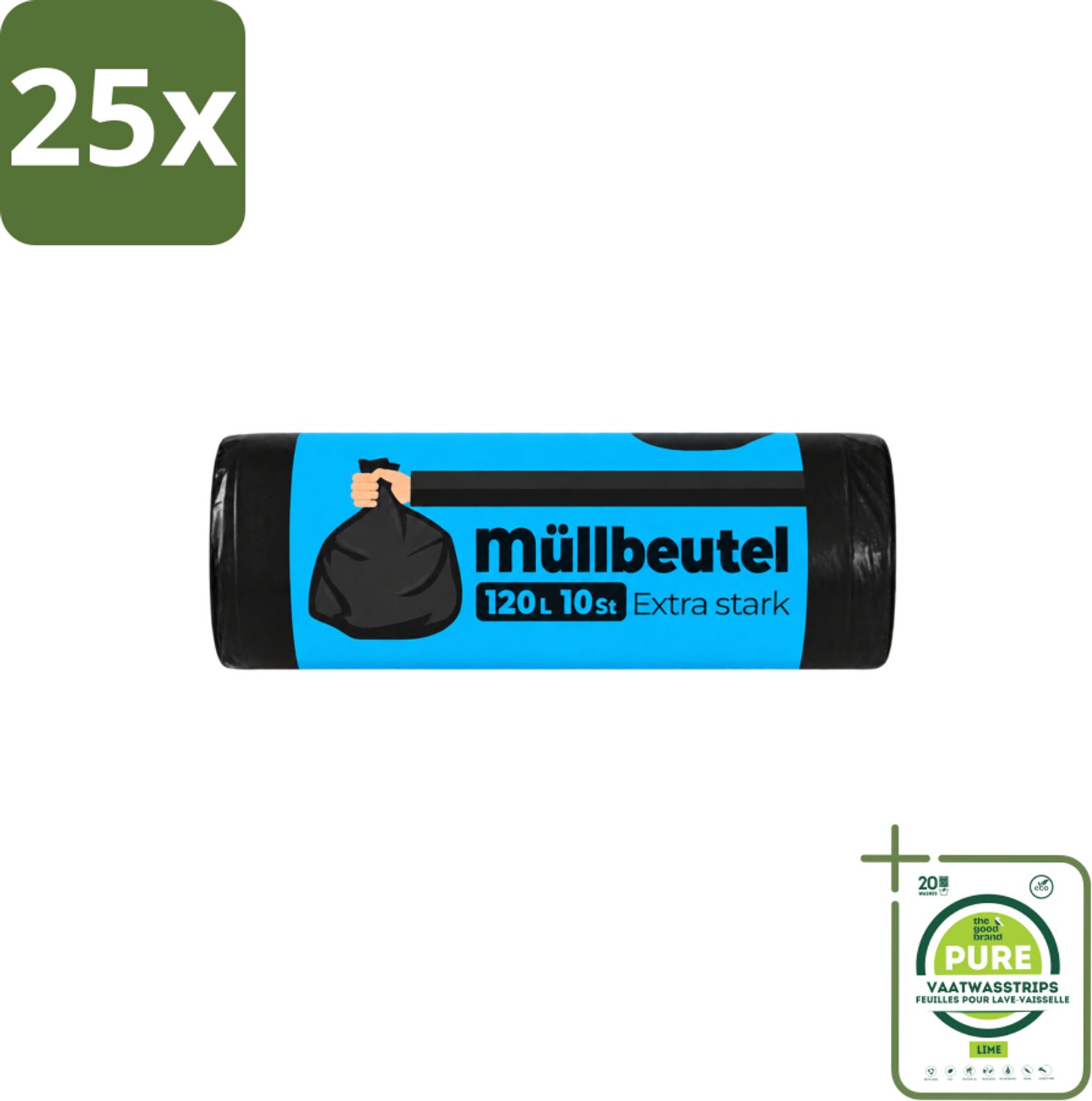 25 x Deluxe - Vuilzakken - Stevig & Ruim - 10 Vuilniszakken - 120L - Grootverpakking - Vaatwasstrips - Vuilzakken 120 L - Huishoudelijk Afval - Tuinafval - Vuilniszak - Vuilnisbak