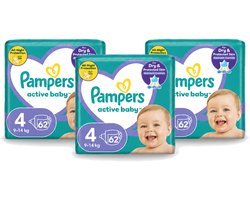 3 x Pampers – Luiers – Active Baby Maat 4 (9-14 kg) – 62 Luiers - Voordeelverpakking - 3 stuks