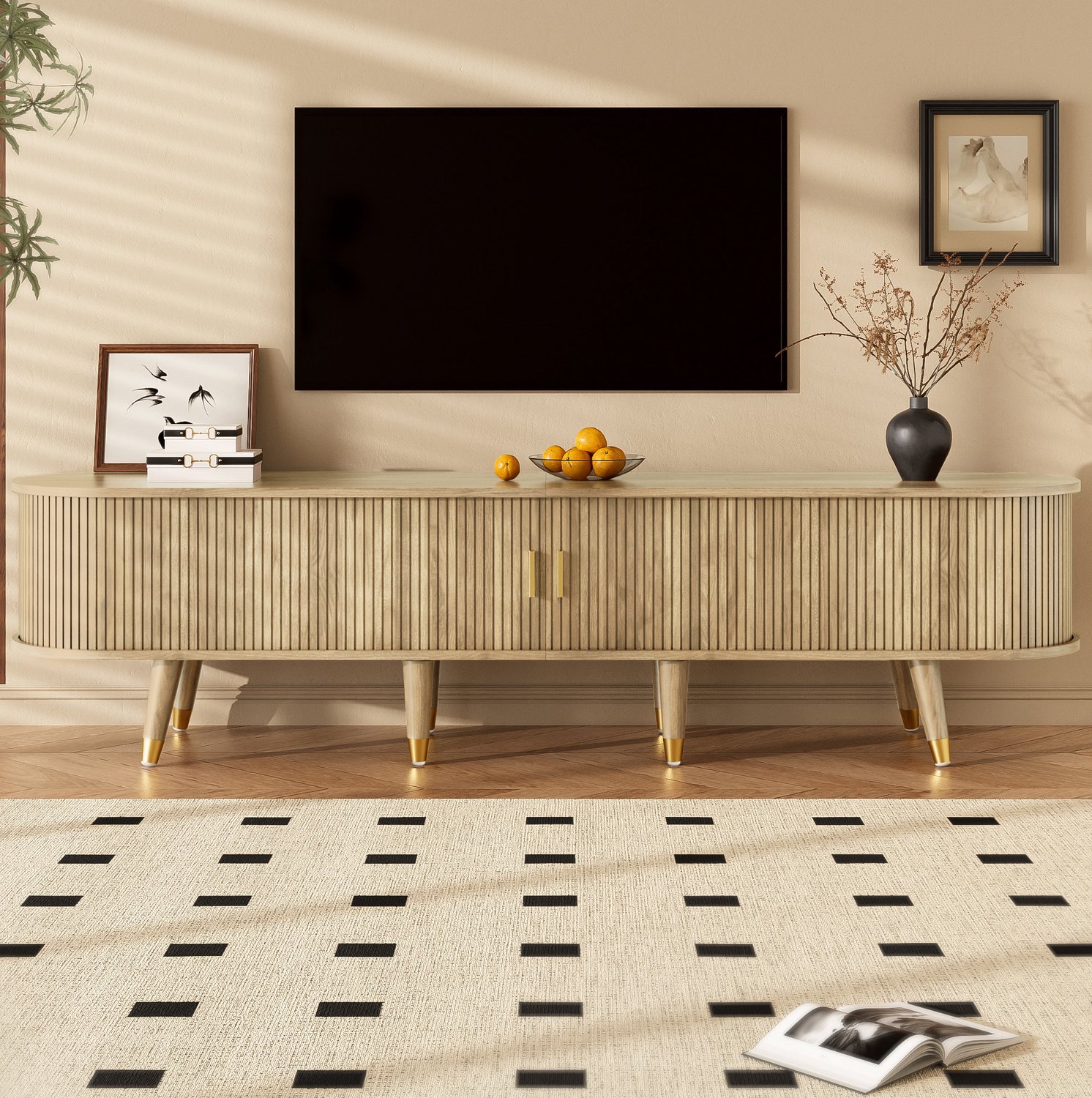 CHICFURN TV-meubel 175 cm - Schuifdeuren - Opbergruimte - 1-delig - Woonkamer - MDF - Eikenkleur