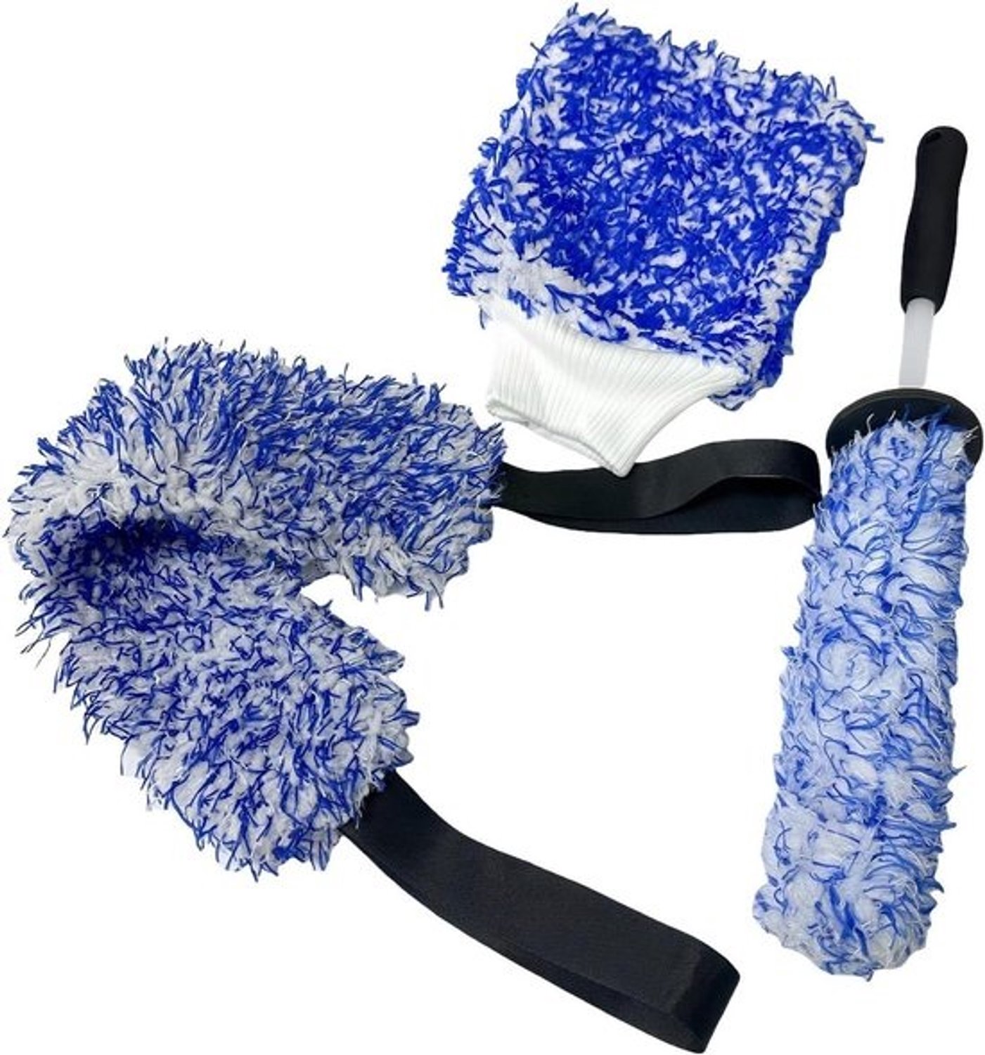 Velgenborstelset - Microvezel autoborstels - Velgen reinigen - Set voor wielonderhoud - 3 stuks - Blauw