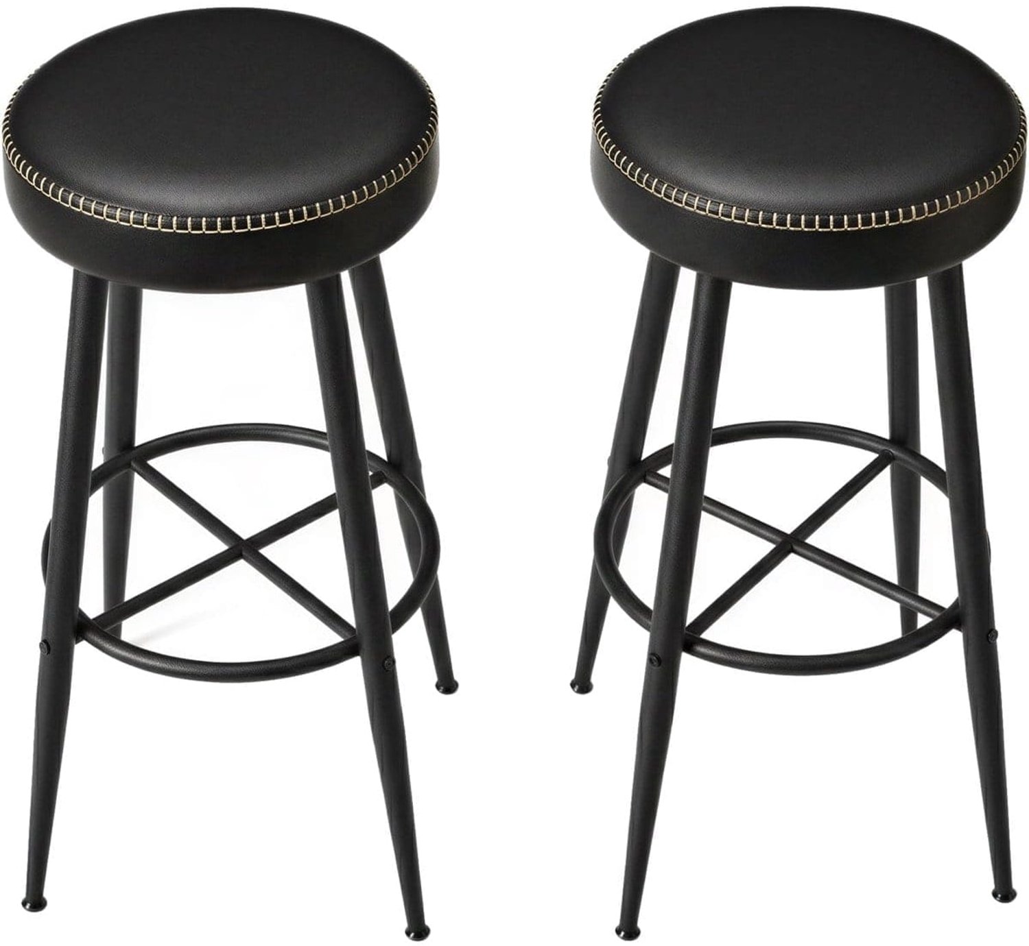 Klarven Barkruk Kunstleer Zwart - Barkrukken Set van 2 - Bar Stool - Met Rugleuning - Draaibaar 360° - 51,6x51,6x76,2 cm