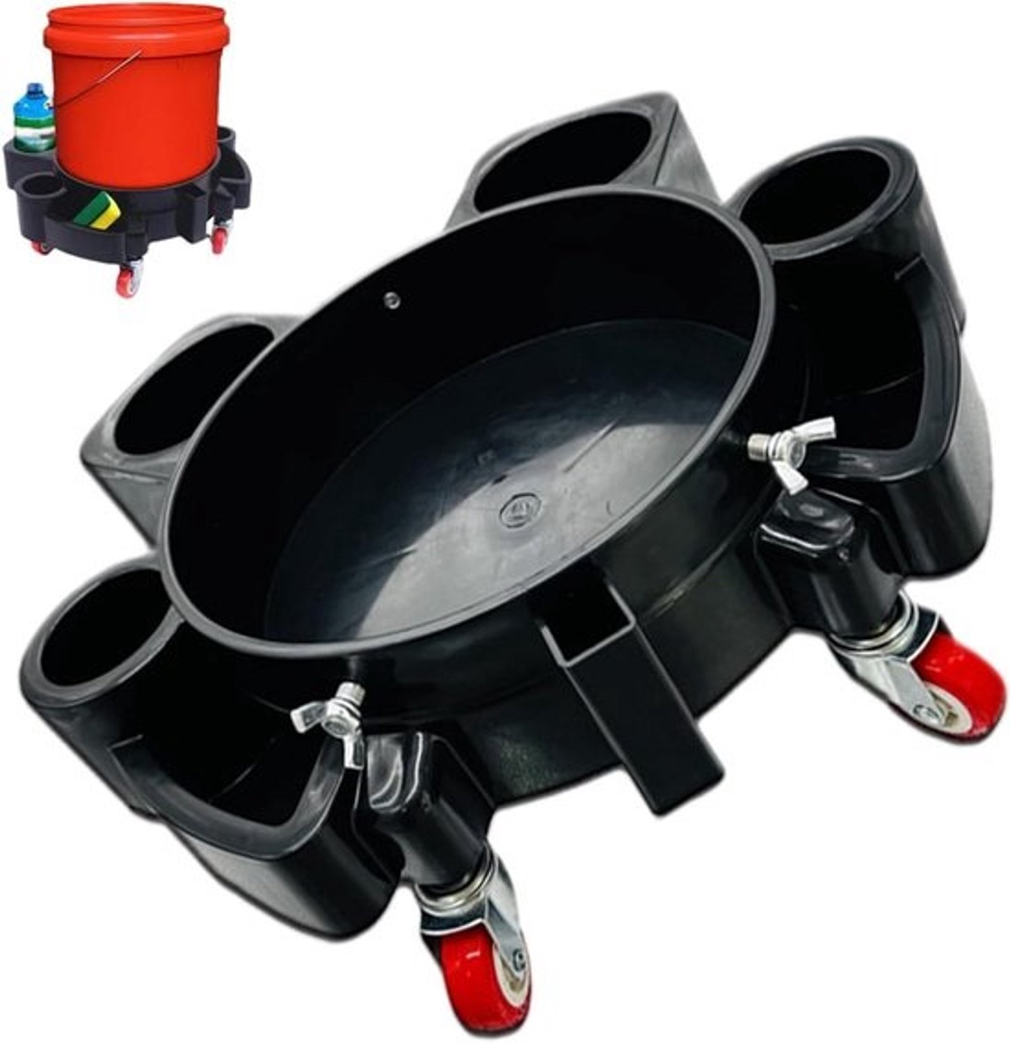 Roller voor autowasemmer - Verplaatsbare emmerhouder - Auto reinigen - Comfortabel zitten - 28.6 cm doorsnee - Zwart