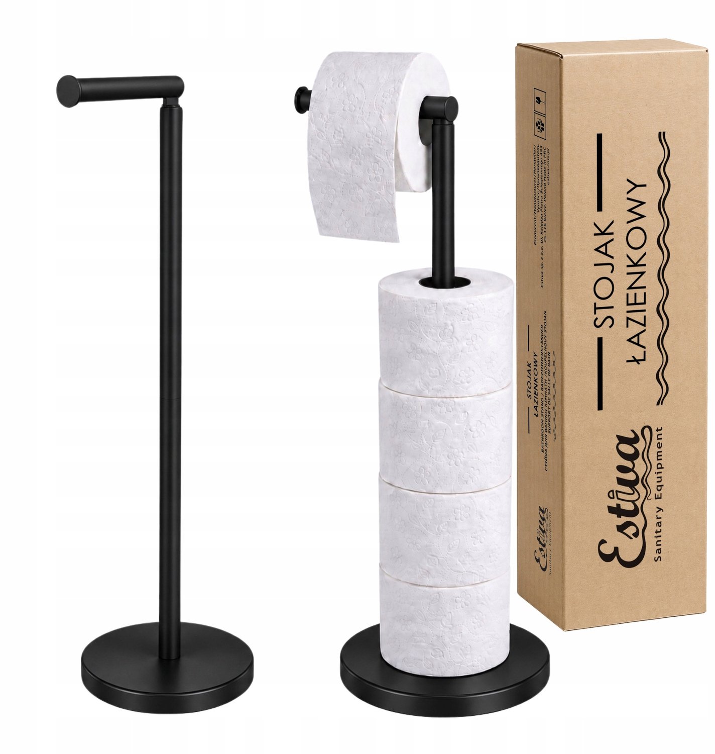 Zwarte Toiletrolhouder Staand - 5 Rollen - Stabiele Basis