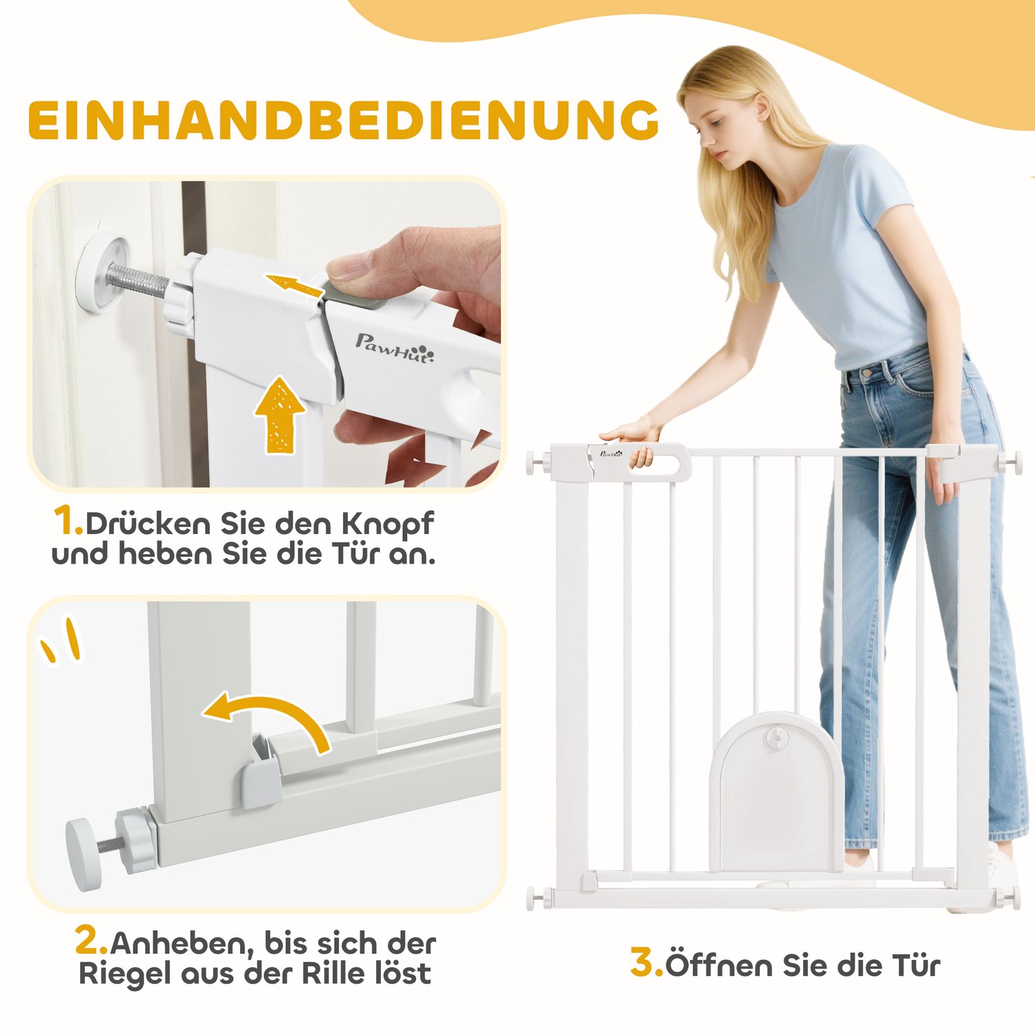 Huisdierhek met Kattenluik, Traphekje zonder boren, Klembevestging Tussen 75cm - 82cm, wit, 75cm Hoog – foto 4