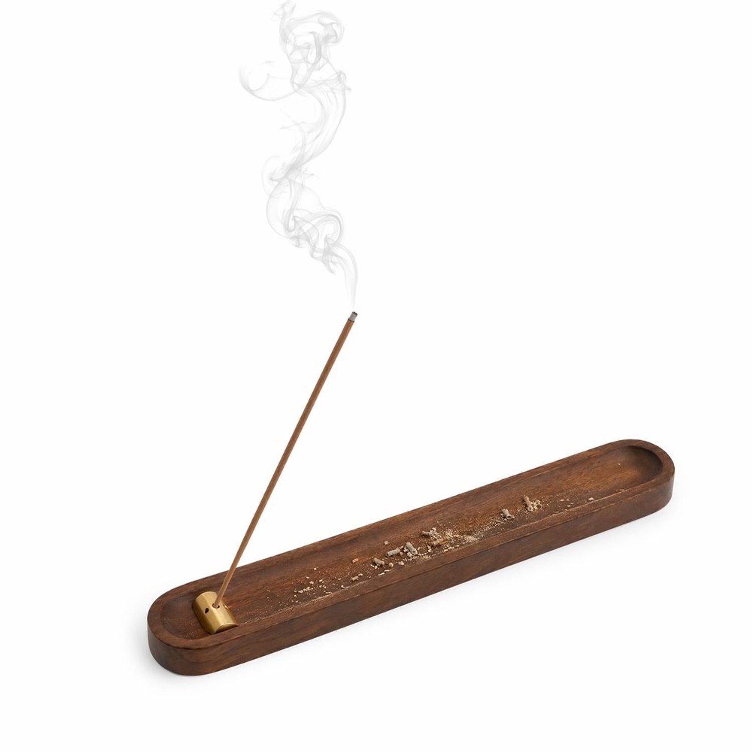 Walnoot wierookhouder met asopvang - Koperen brander, 25 cm