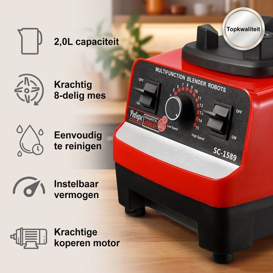 Tremeo Professionele Blender - Inclusief extra maalbeker - 2000W - 2L - RVS Mes - Instelbare Snelheid - Smoothie - Keukenmachine van Tremeo — afbeelding 2