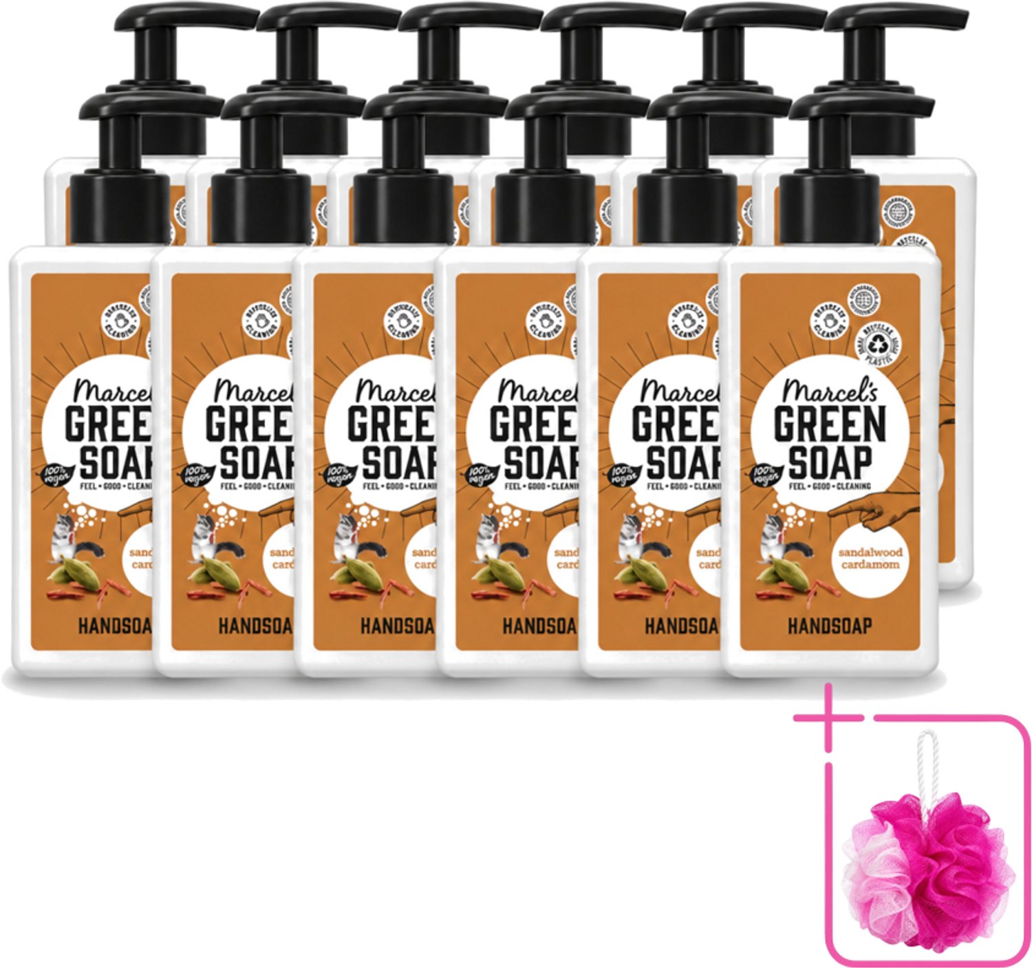 12 x Marcel’s Green Soap – Handzeep – Sandelhout & Kardemom – 250 ml - Bulkverpakking - Handzeep - Douchemop - Natuurlijke handzeep
