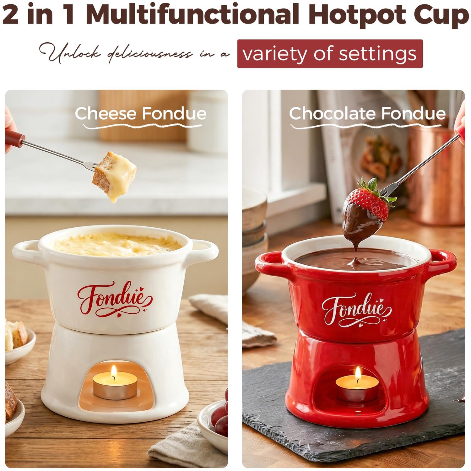 Mini Kaasfondueset met Vorken en Porseleinen Pot – foto 4
