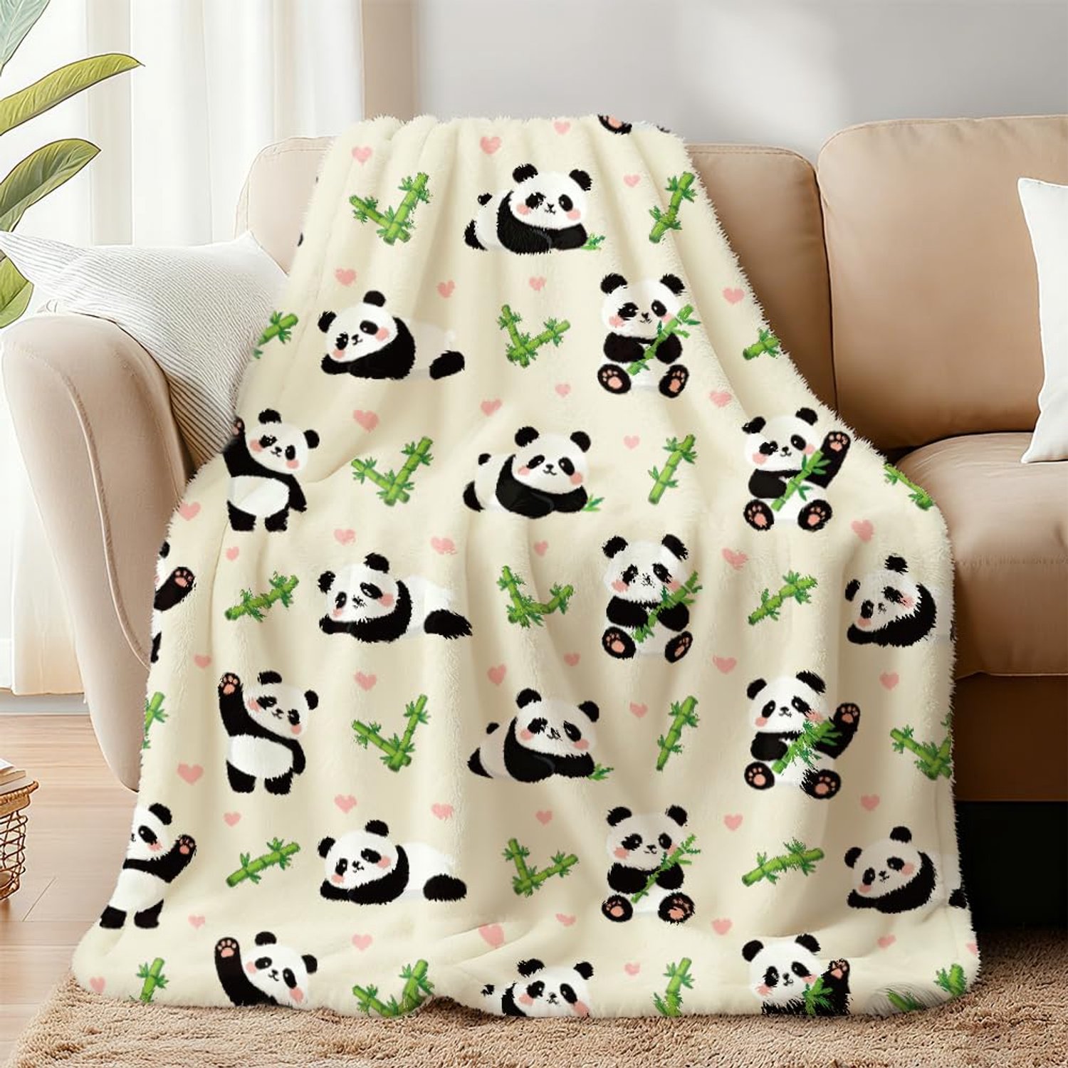 Panda Bamboe Deken 150x130 cm - Cartoon Design Zacht Fleece