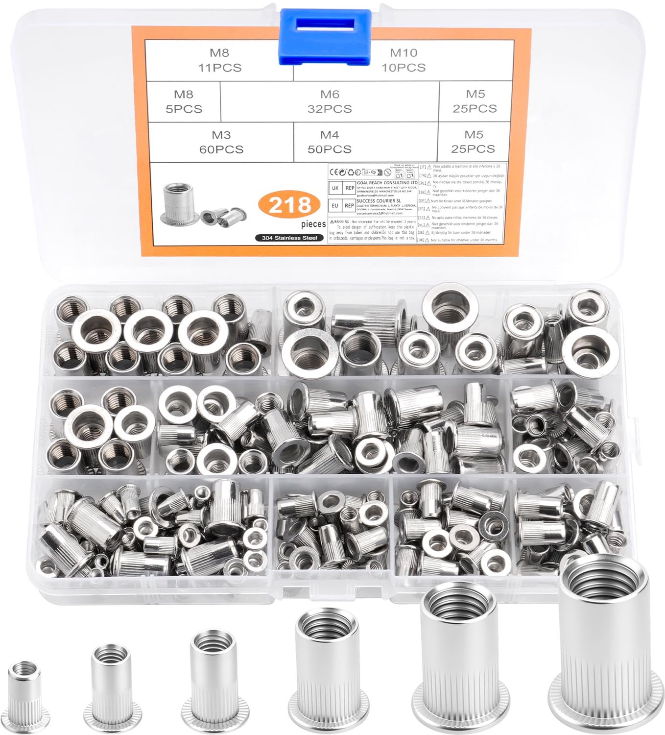 218 Stuks Schroefmoeren Set M3 tot M10