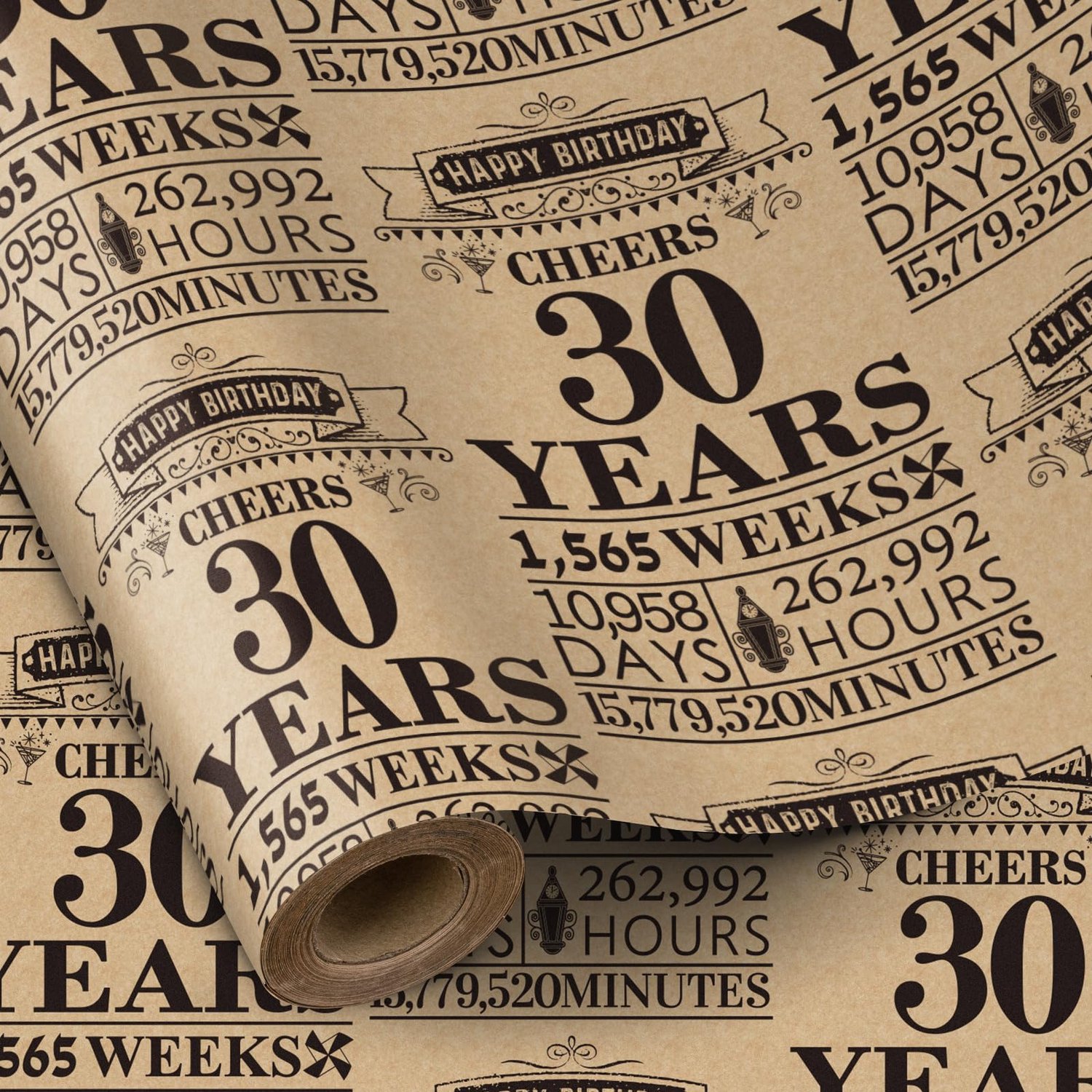 Kraft Cadeaupapier voor 30ste Verjaardag, 43.2cm x 5m