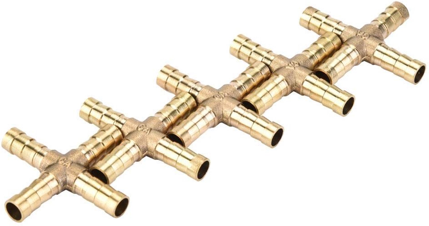 Slangfitting 4-weg - Messing Koppelstuk - Snelkoppeling - Geschikt voor Lucht/Water/Olie/Gas - Hoogwaardig Koper - Duurzaam - Koppeling