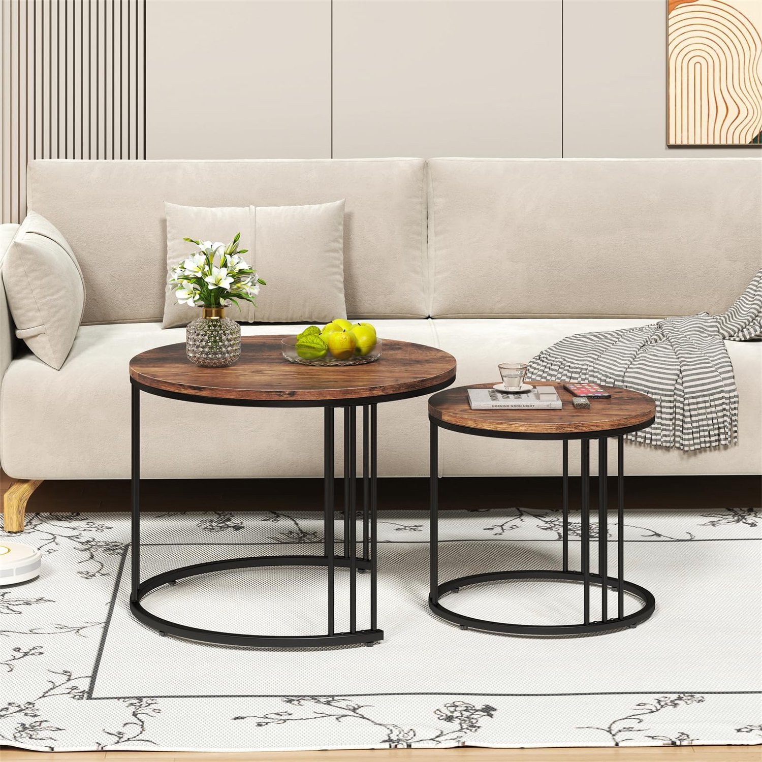 Triumpunpre Ronde Salontafel 60 x 60 x 40 cm – Met Marmerlook Blad & Metalen Frame – Modern Design – Geschikt als Koffietafel, Bijzettafel of Klein Bureau – Voor Woonkamer & Kantoor – Bruin