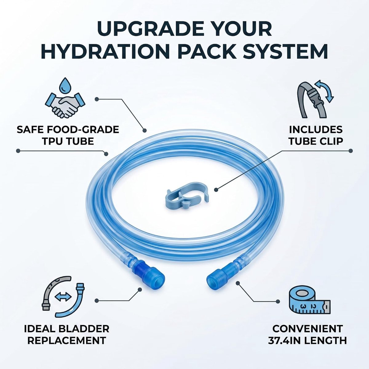Vervangende Slang voor Drinkzak, 2 Stuks Voedselveilige TPU-waterslang met Slangclip, voor Drinksysteem
