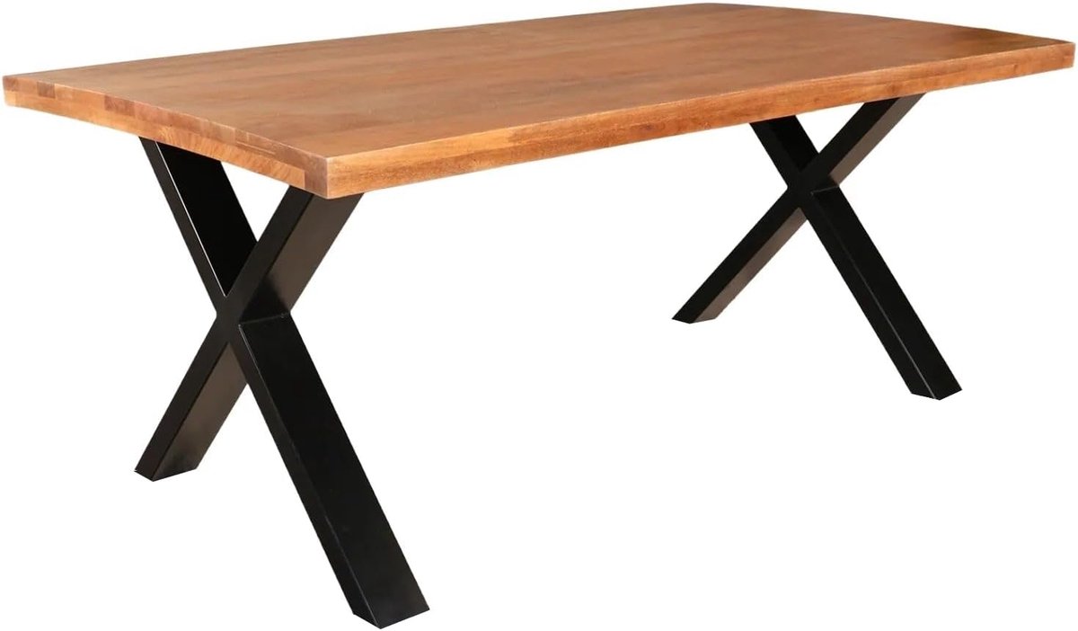 Eettafel rechthoekig mangohout Xavier 180cm duurzaam tafel met X-poot mango eetkamertafel rechthoek hout