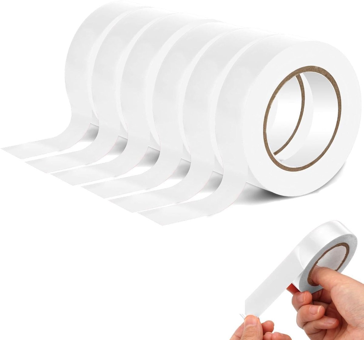Set van 6 rollen elektrische tape, 19 mm x 20 m, sterke zelfklevende PVC-isolatietape voor isolatie, reparatie en bescherming van elektrische draden (wit)
