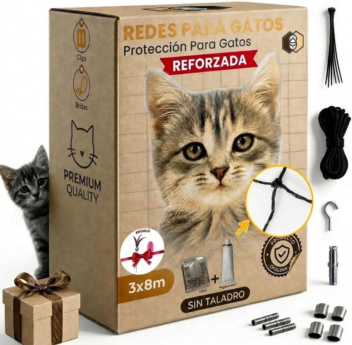 Kattennet voor katten, versterkt, 3 x 8 m, zwart, balkon en uv-raam