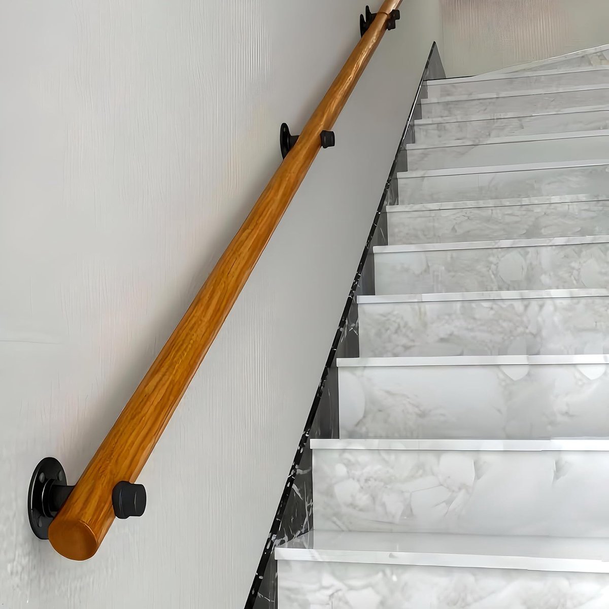 30-600cm houten leuning met beugels, antislip trapleuningen steunstang, tegen de muur ouderen en kinderen loft grijpstang kit voor binnen ziekenhuis thuis (D, 250cm)