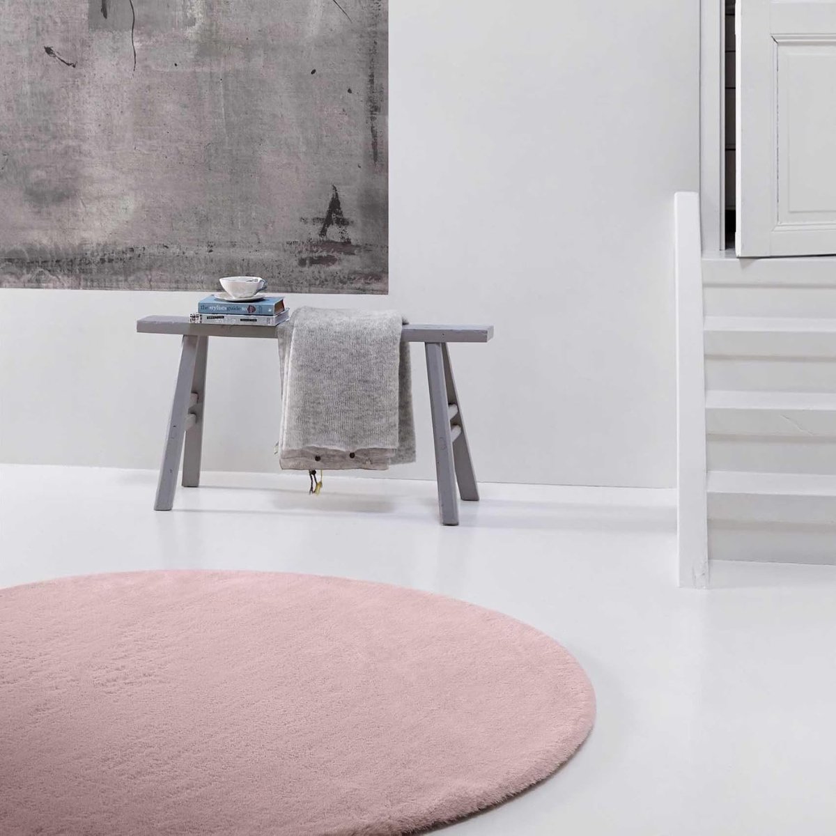 Living Knuffelig en pluizig hoogpolig tapijt voor woonkamer, kinderkamer, slaapkamer, met konijnenbont-gevoel (200 cm rond, roze)