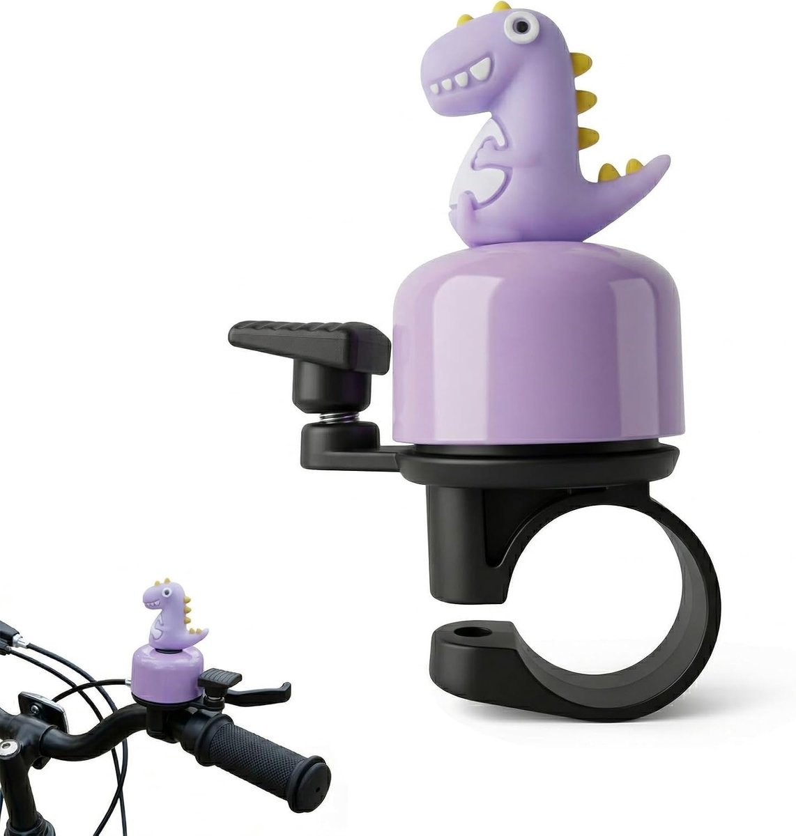 Fietshoorn voor kinderen, paars, dinosaurus-design, krachtige bel voor kinderfiets, step, loopfiets en driewieler, ideaal cadeau voor jongens en meisjes, perfect cadeau voor buiten