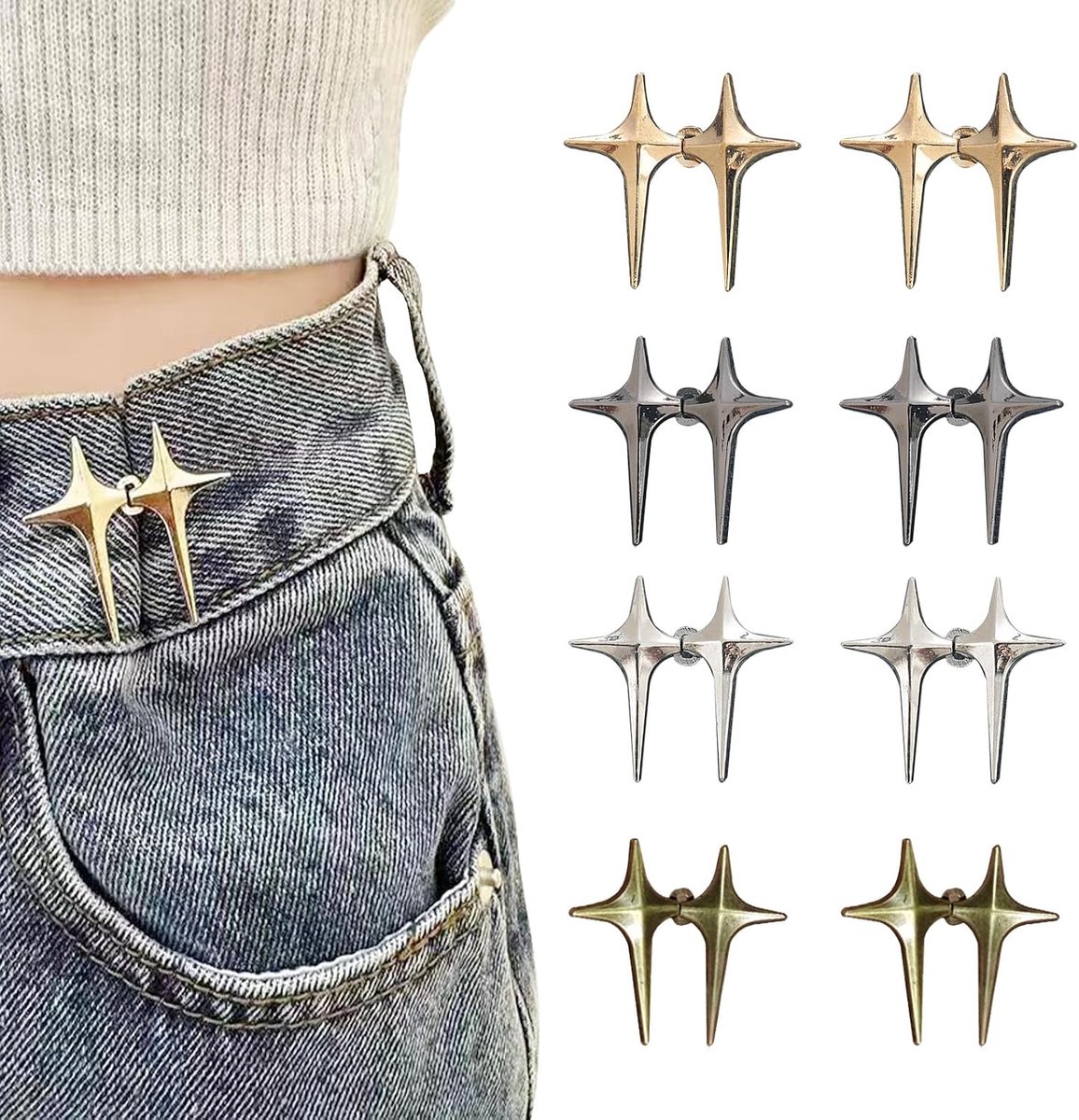 Knopen pennen, broeken nauwer maken clip, ster jeansknopen pins, tailleclip, vierbetoverend sterdesign, spanning-tailleknopen, verstelbare en geen naadbroek, taille straffy