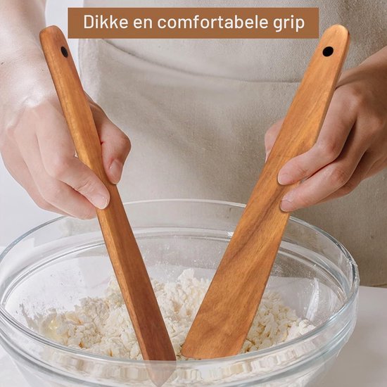 30 cm Teakhouten Spatel voor Koken Niet-Giftig Keukengereedschap Schraper Spurtle Keukengereedschap Platte Houten Ei Spatel Spatels Keerder Kooklepel Bamboe Spatel Keerder Gietijzer Zuurdesem Roerder — afbeelding 3