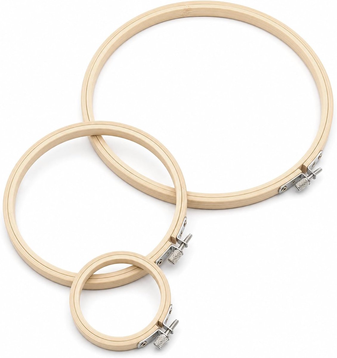 Set van 3 borduurlijsten, bamboe, houten kleur, ronde borduurring voor kruissteek, borduurwerk, doe-het-zelf, borduurframe, klein groot, handwerk, cadeau (8/15/20 cm)