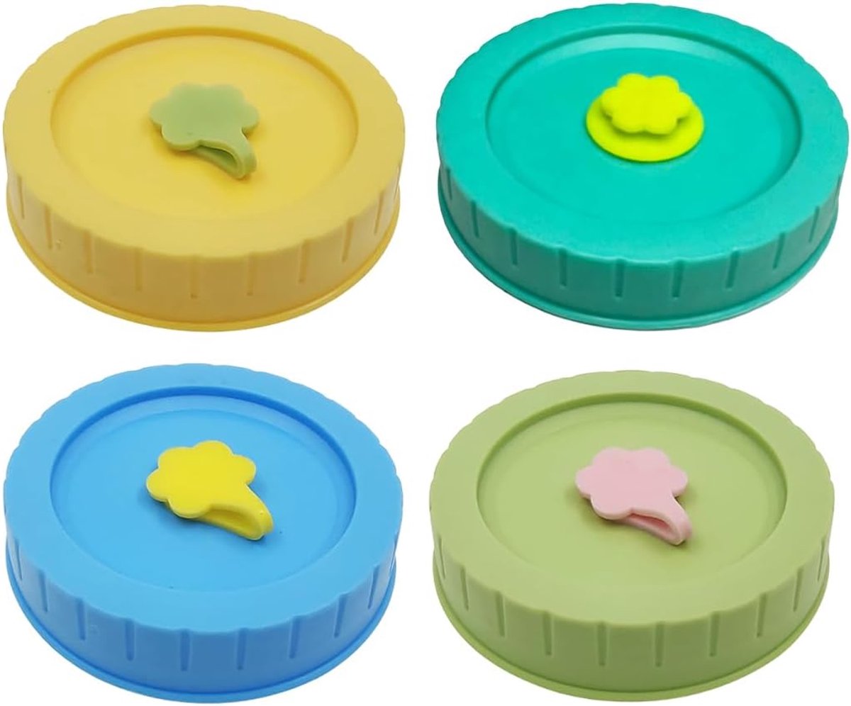 Deksels voor glazen potten met rietjes en siliconen, deksel voor blikjes, glazen potten, herbruikbare schroefsluiting, voor frisdrankblikjes en dranken