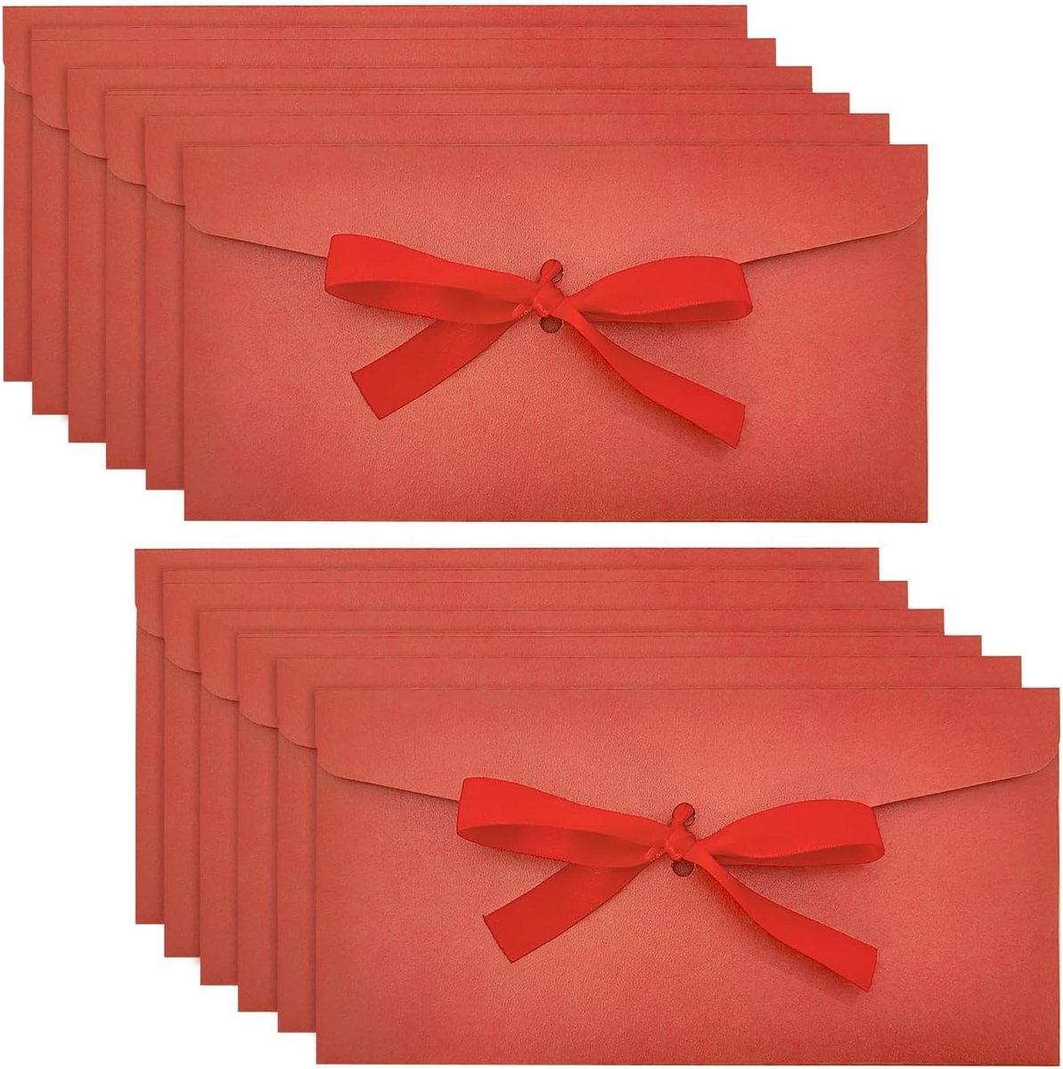 12 Kraft Papieren Envelopes voor Geldgeschenk, Parelmoer Glans met Ribbon Lint, Verjaardag Bruiloft Feest (22x11CM)