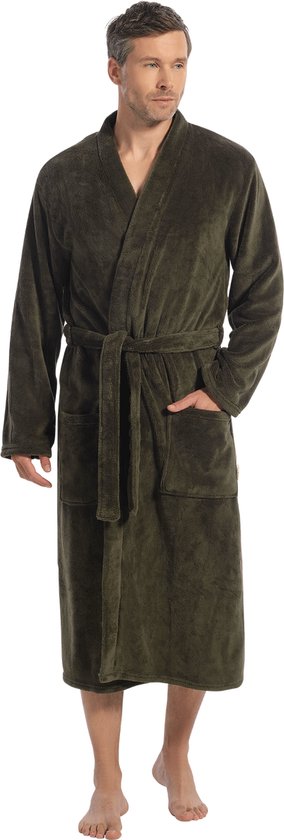 Badjas heren kimono kraag - fleece - Ten Cate-xl-donkergroen