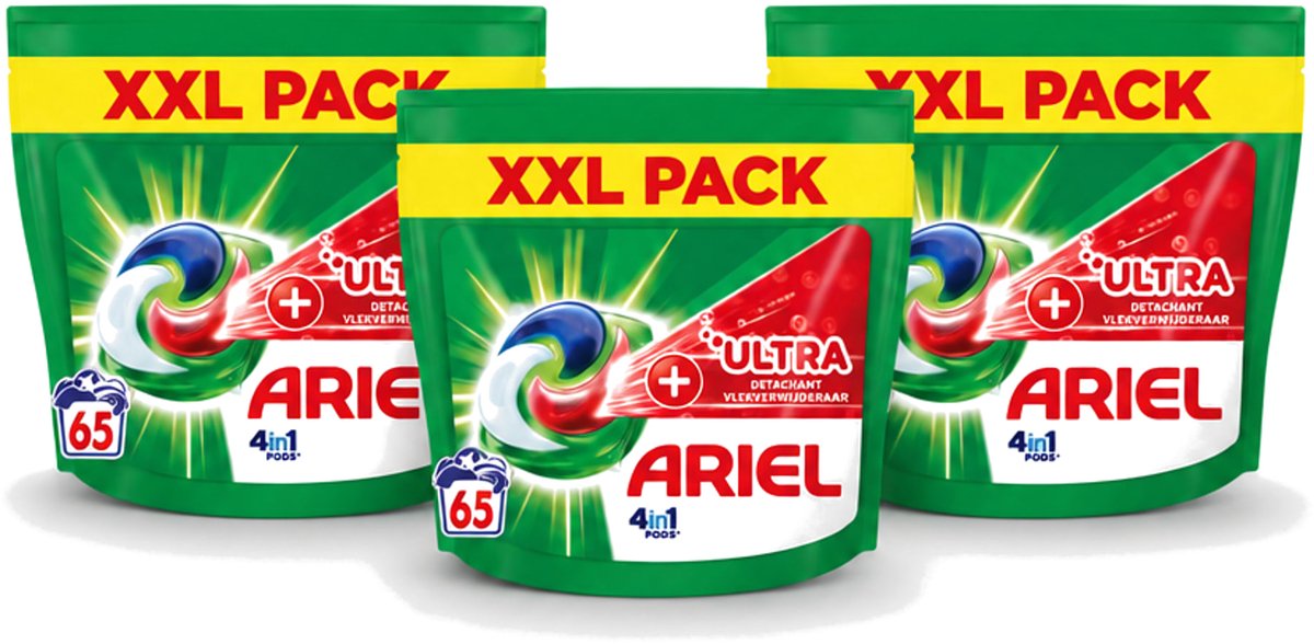 3 x Ariel – 4in1 Pods – Ultra Vlekverwijderaar – 65 wasbeurten - Voordeelverpakking - 3 stuks