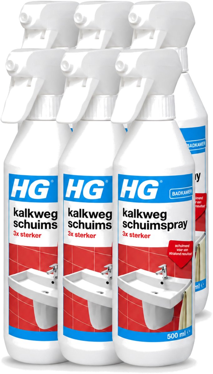 6 x HG - Badkamer - Kalkweg Schuimspray - 3x Sterker - Schuimend - 500 ml - Voordeelverpakking - 6 stuks