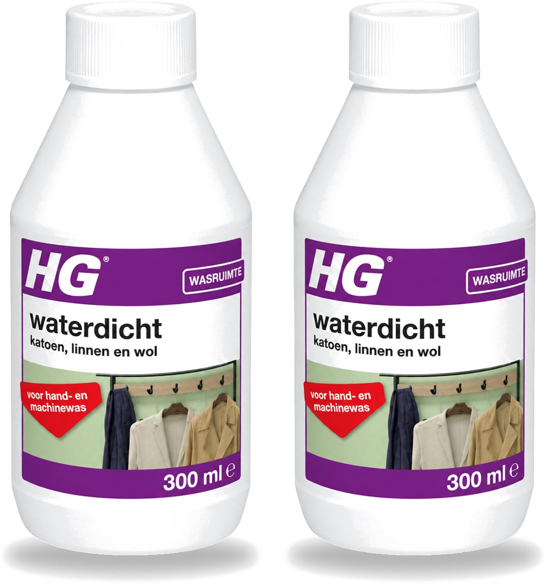 2 x HG - Wasruimte - Waterdicht Katoen, Linnen & Wol - Voor Hand & Machine Was - 300 ml - Voordeelverpakking - 2 stuks
