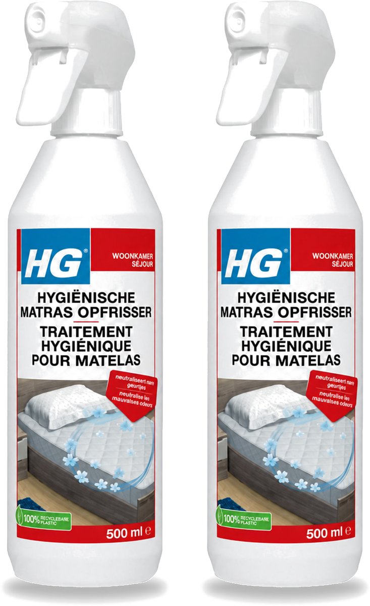 2 x HG - Hygiënische Matras Opfrisser - Werkt Na 30 Minuten - Neutraliseert Nare Geurtjes - 500 ml - Voordeelverpakking - 2 stuks