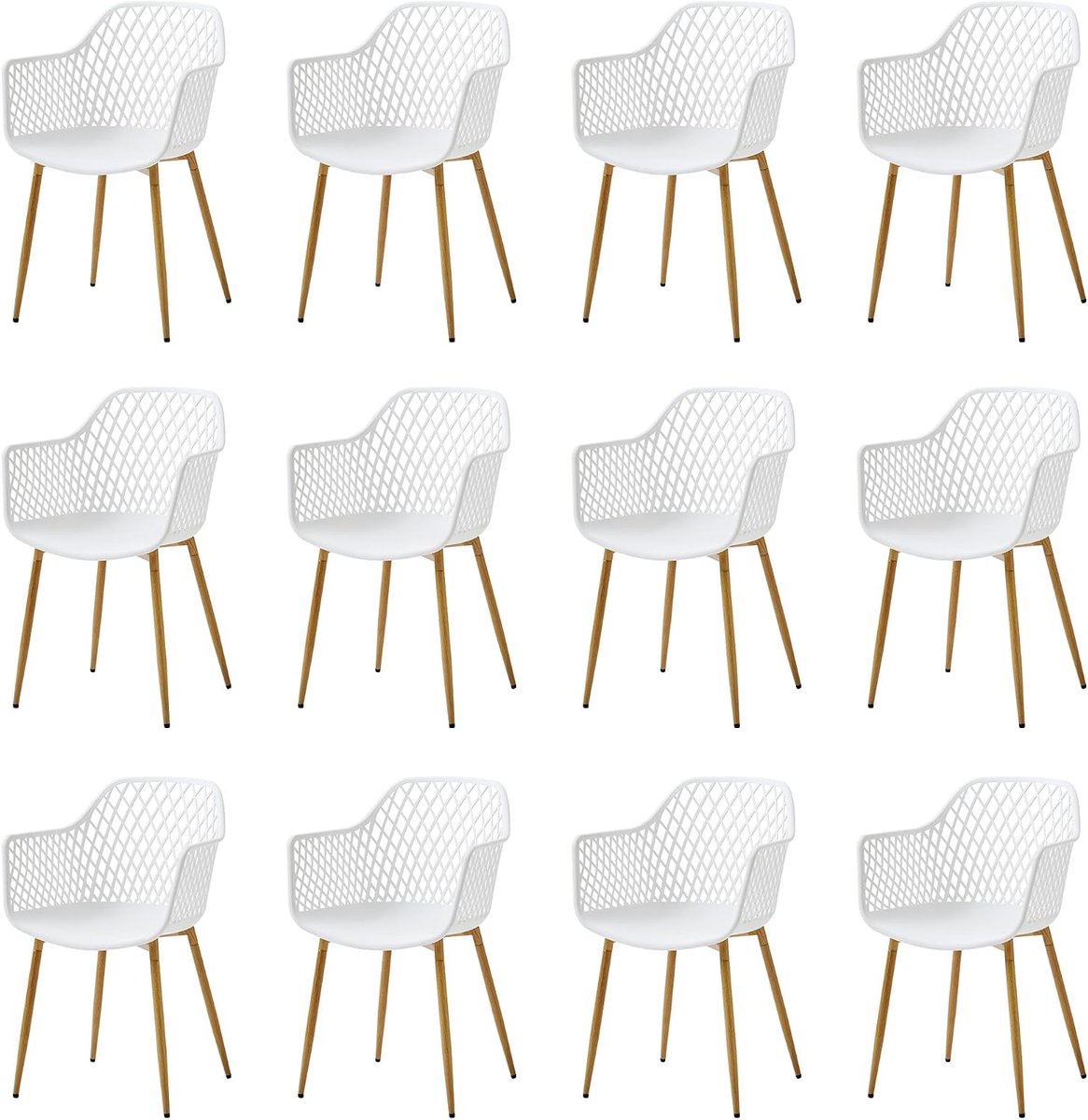 Set van 4 Outdoor Pатио Stoelen, Weersbestendige Tuinstoelen met Armleuningen, UV-bestendige Geometrische rugleuning Balkon Terras Eetstoelen Zwart (12, wit)