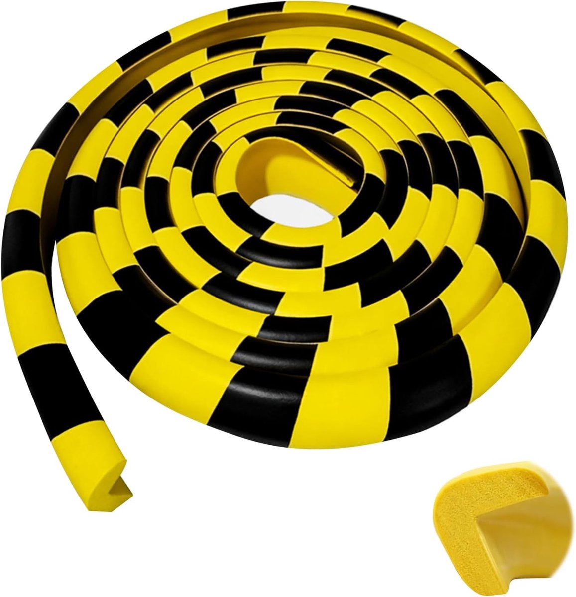 Hoekbescherming, 5 m, geel en zwart, L-vormige randbescherming, zelfklevend, schuimrubber, hoekbescherming, stootbescherming voor garage, magazijn, trap, muur en industrie