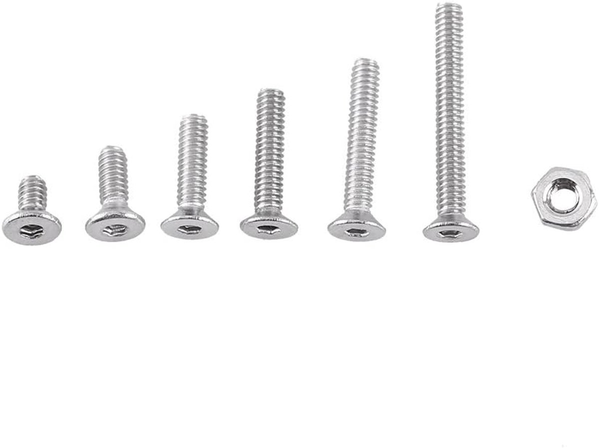Set M2 A2 Roestvrij Staal 250 Stuks Zeskantbouten met Moeren Volschroefdraad Platte Kop Assortiment voor Hout Metaal Constructie