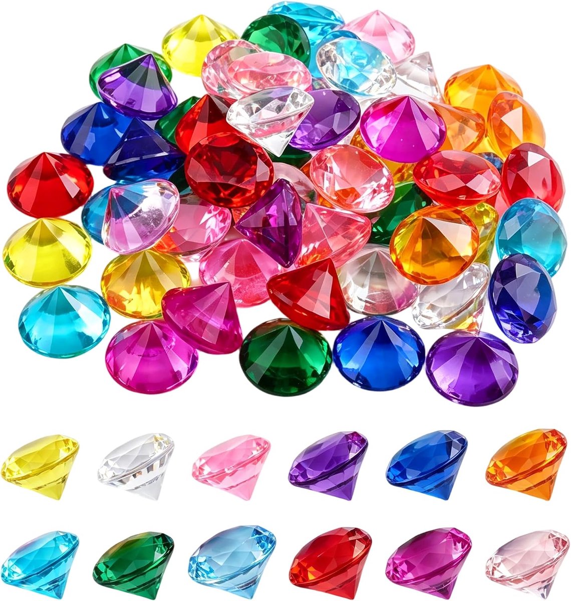 36 stuks edelstenen acryl groot, 40 mm diamanten, kleurrijke