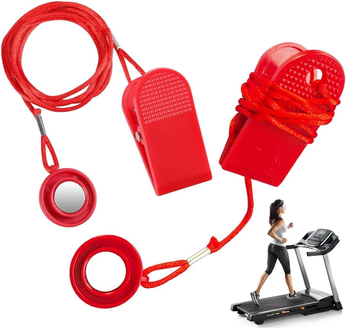 1 Paar veiligheids sleutel voor loopband, Universele Magnetische Veiligheidssleutel voor Loopband, Noodaccessoire de meeste loopbanden, Universele compatibiliteit (Rood)