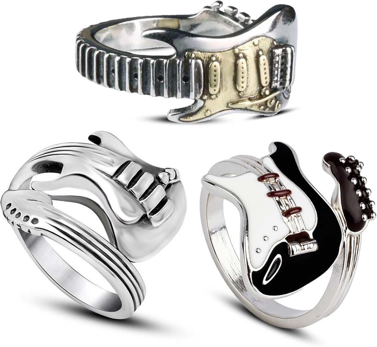 Ringen in gitaarvorm, rockmuziekelementen, verstelbaar, modieuze en gepersonaliseerde punkstijl voor vrouwen