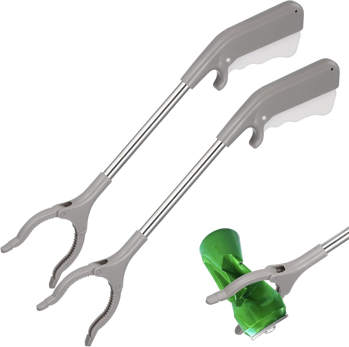 Afvaltang, 40 cm, van roestvrij staal, 2 stuks, veelzijdig opvanggereedschap voor afval en voorwerpen, voor reiniging binnen en buiten, ergonomische grijphulp