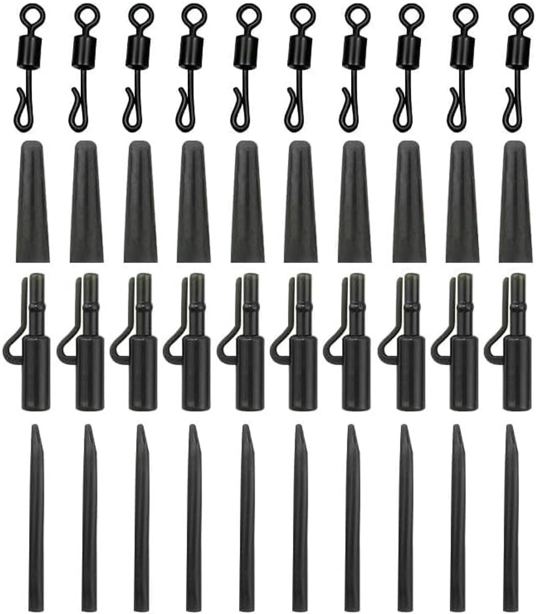 40 stuks Lead Clips Carp Fishing Accessories Safety Lead Clips Action Pack met clips, anti-klitten mouwen, rubberen staven en Quick Change Swivels
