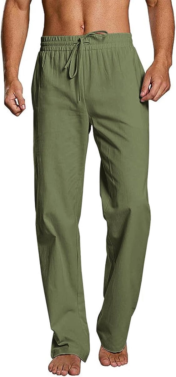 Broek voor heren, casual zomerstrandbroek, effen kleur, losse pasvorm, rechte beenbroek