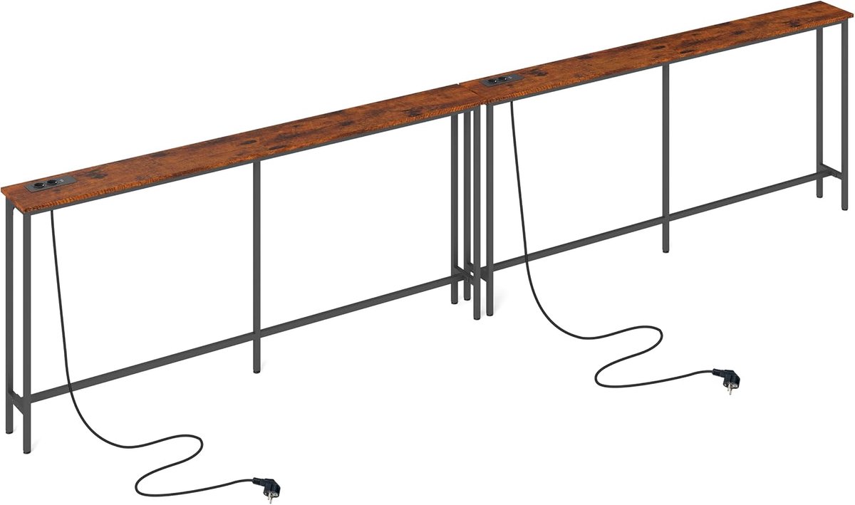 180cm Brede Consoletafel voor de Hal met Stekkerdoos/Bruin&Zwart/Set van 2