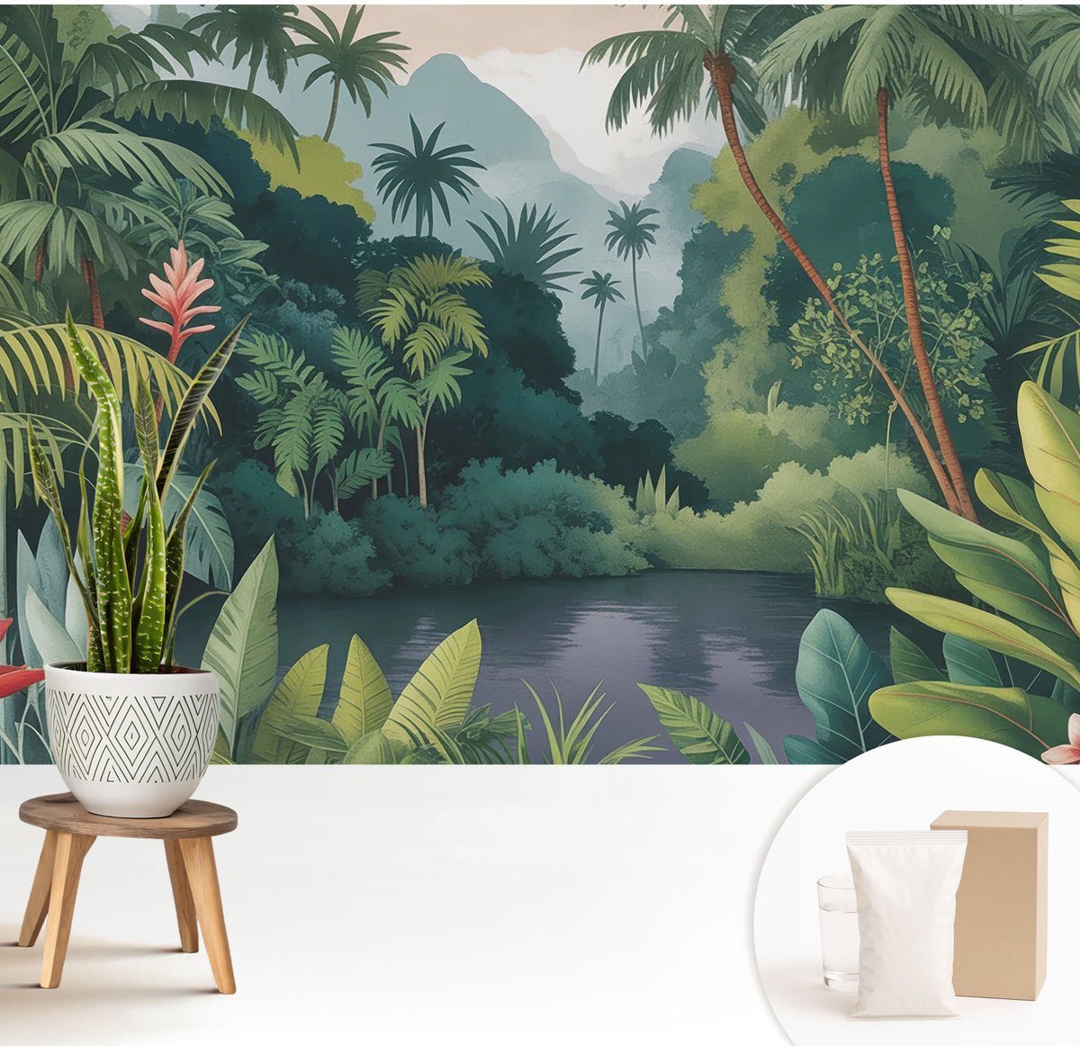 Wallfluent Fotobehang - Groente Vliesbehang - 208x146 cm - Exotisch Landschap Fotobehang Vlies - Woonkamer behang Bloemen En Planten - Muurschildering - Woonkamer behang