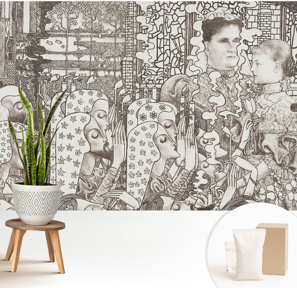 Wallfluent Fotobehang - Zwart Vliesbehang - 208x146 cm - Bloemenportretten Muurschildering - Gang behang Deel - Fotobehang Vlies - Slaapkamer behang